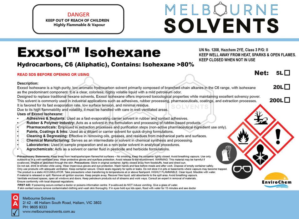 Exxsol™ Isohexane (Hydrocarbons, C6 (Aliphatic), Contains: Isohexane >80%)