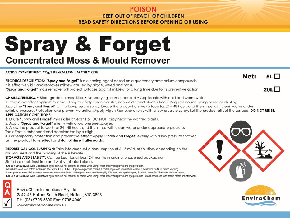 Spray & Forget (Concentrated Moss, Algae & Mould Remover)
