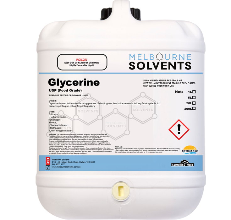 Organic Glycerine, Pure Vegetable Glycerine (VG) British Pharmacopoeia (BP) (100% Food Grade)