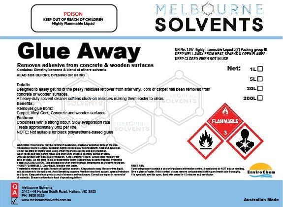 Glue Away "Removes adhesive from concrete & wooden surfaces"