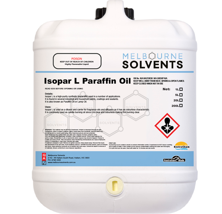 Isopar L Paraffin Oil 20L Melbourne Solvents