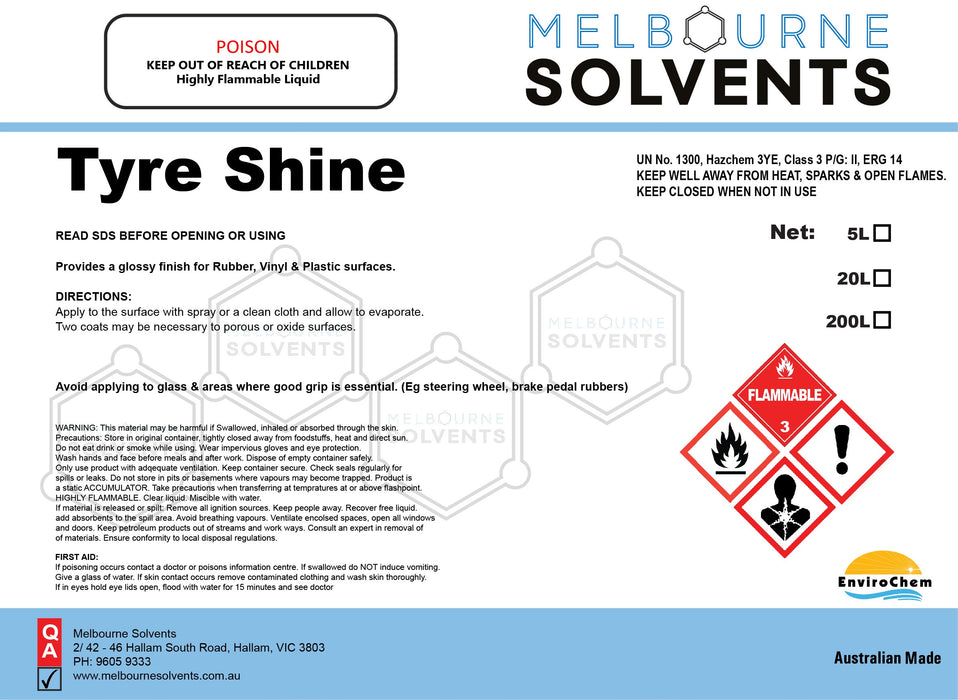 Tyre Shine Silicone based, Tire Shine, Tyre Gloss