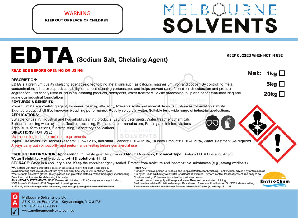 EDTA Ethylenediaminetetraacetic acid, tetrasodium salt, Chelating Agent