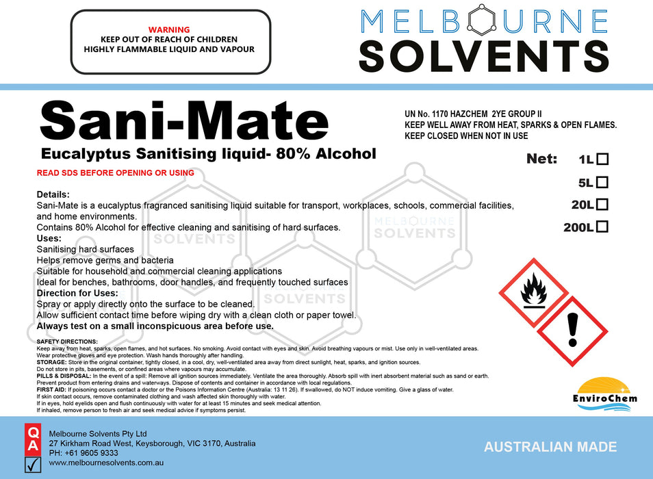 Sani-Mate (Eucalyptus Sanitising Alcohol Spray 80%)