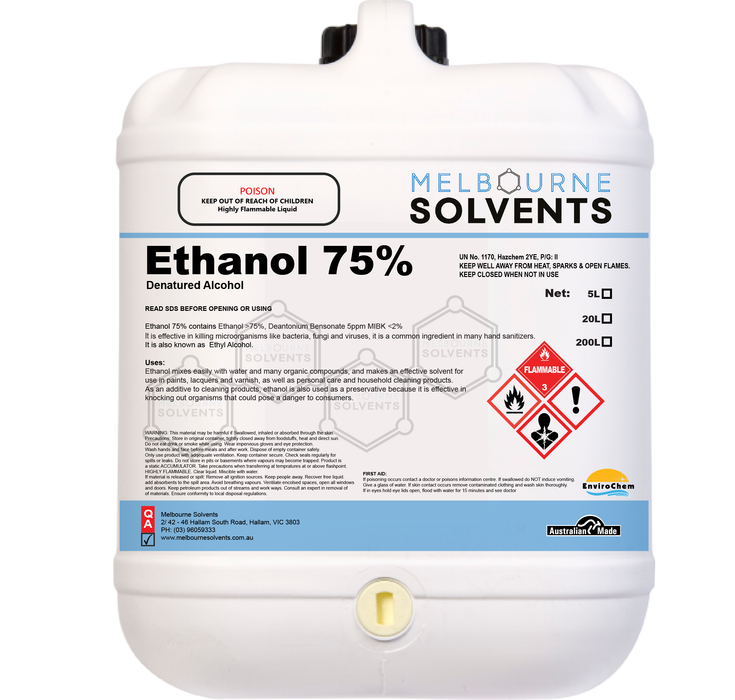 20L Ethanol 75% Melbourne Solvents