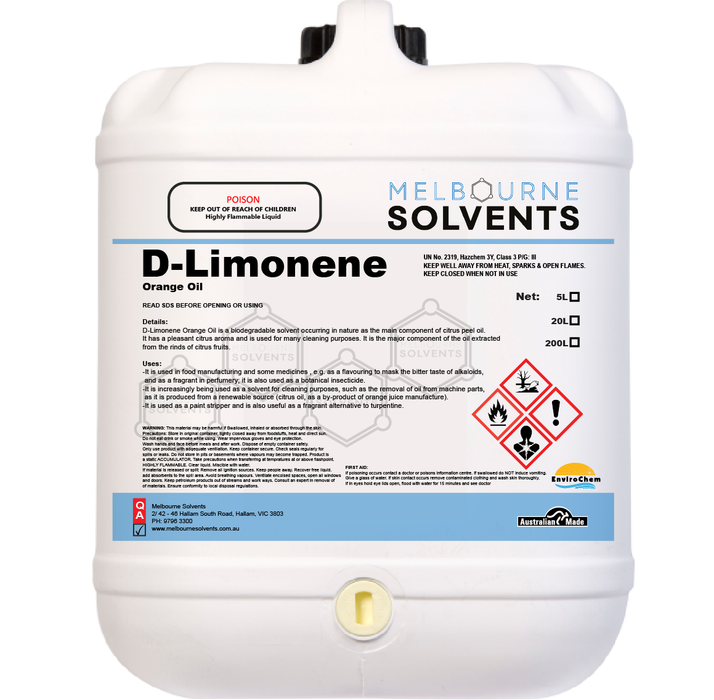 D-Limonene 20L Melbourne Solvents