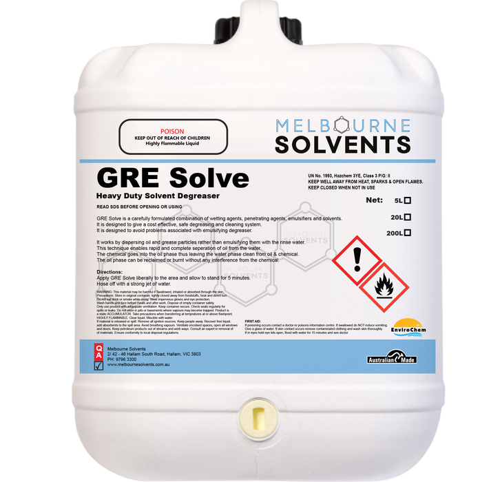 20L Gre Solve - Heavy Duty Solvent Degreaser Melbourne Solvents