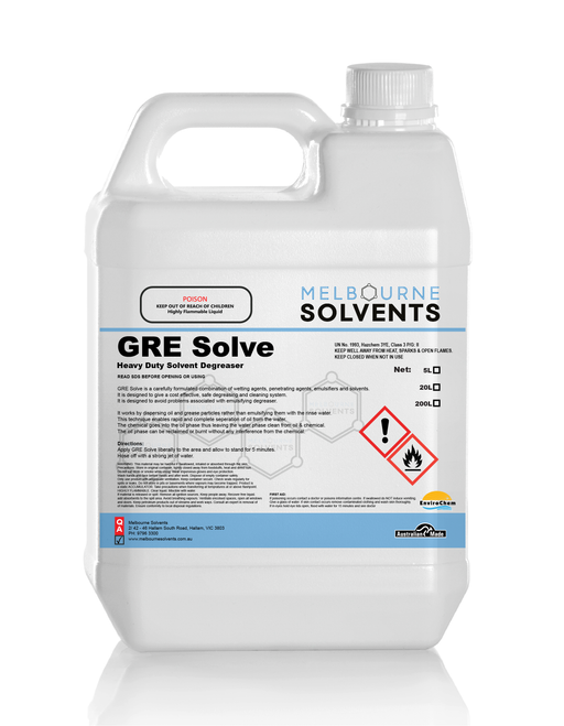 5L Gre Solve - Heavy Duty Solvent Degreaser Melbourne Solvents