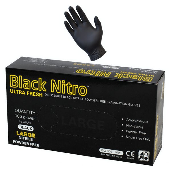 Black Nitrile Gloves - Powder Free, Black NITRO, Ultra Fresh
