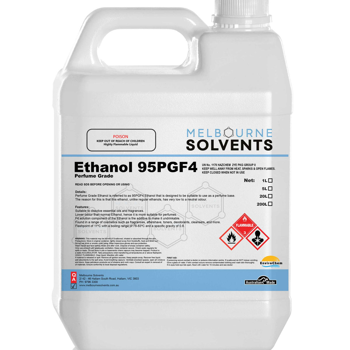 Buy Ethanol 95PGF4 (Perfume Grade) Melbourne Solvents