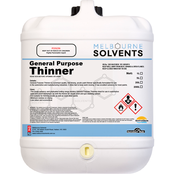 20L General Purpose Thinner - Melbourne Solvents